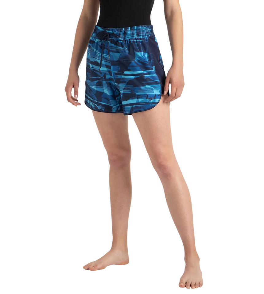 Women's 4 Way Flex Essential Printed Watershorts With Side Pockets - Peacoat, Cerulean Blue & Picton Blue