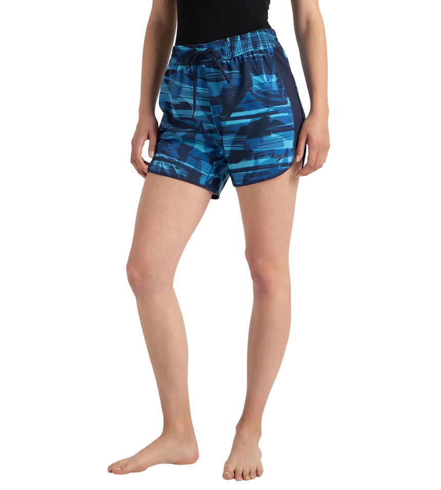 Women's 4 Way Flex Essential Printed Watershorts With Side Pockets - Peacoat, Cerulean Blue & Picton Blue