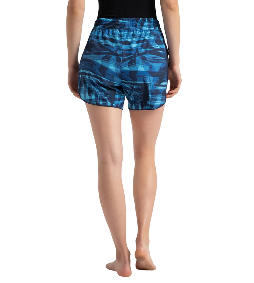 Women's 4 Way Flex Essential Printed Watershorts With Side Pockets - Peacoat, Cerulean Blue & Picton Blue