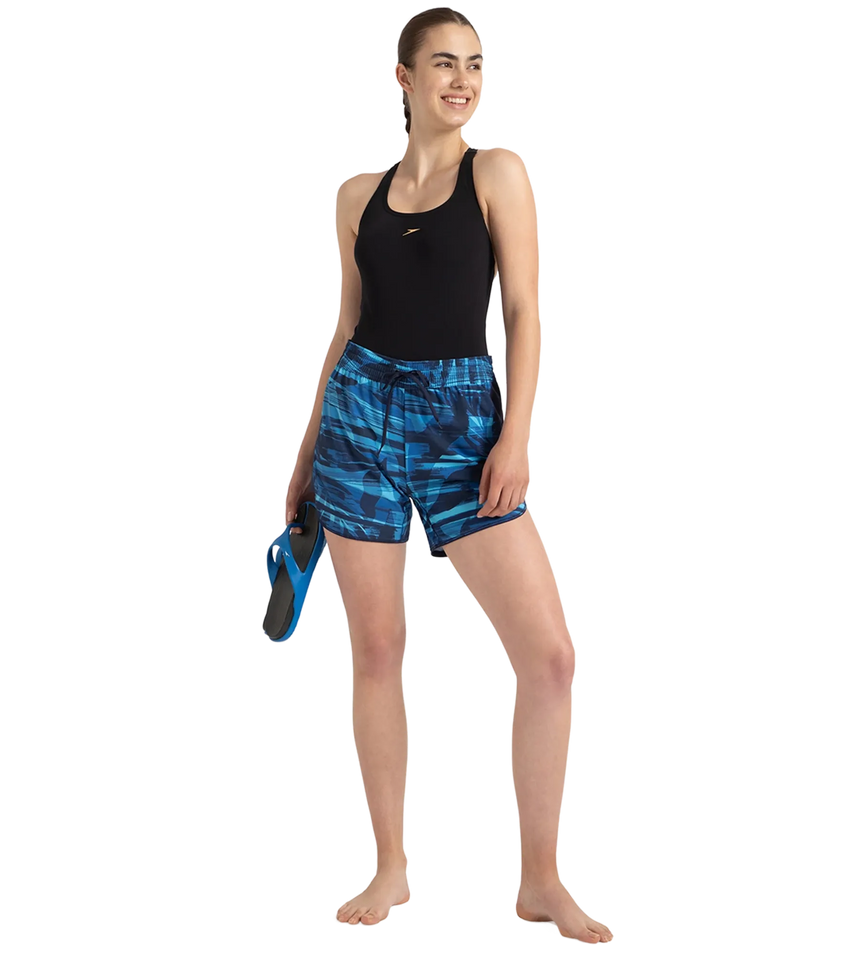 Women's 4 Way Flex Essential Printed Watershorts With Side Pockets - Peacoat, Cerulean Blue & Picton Blue