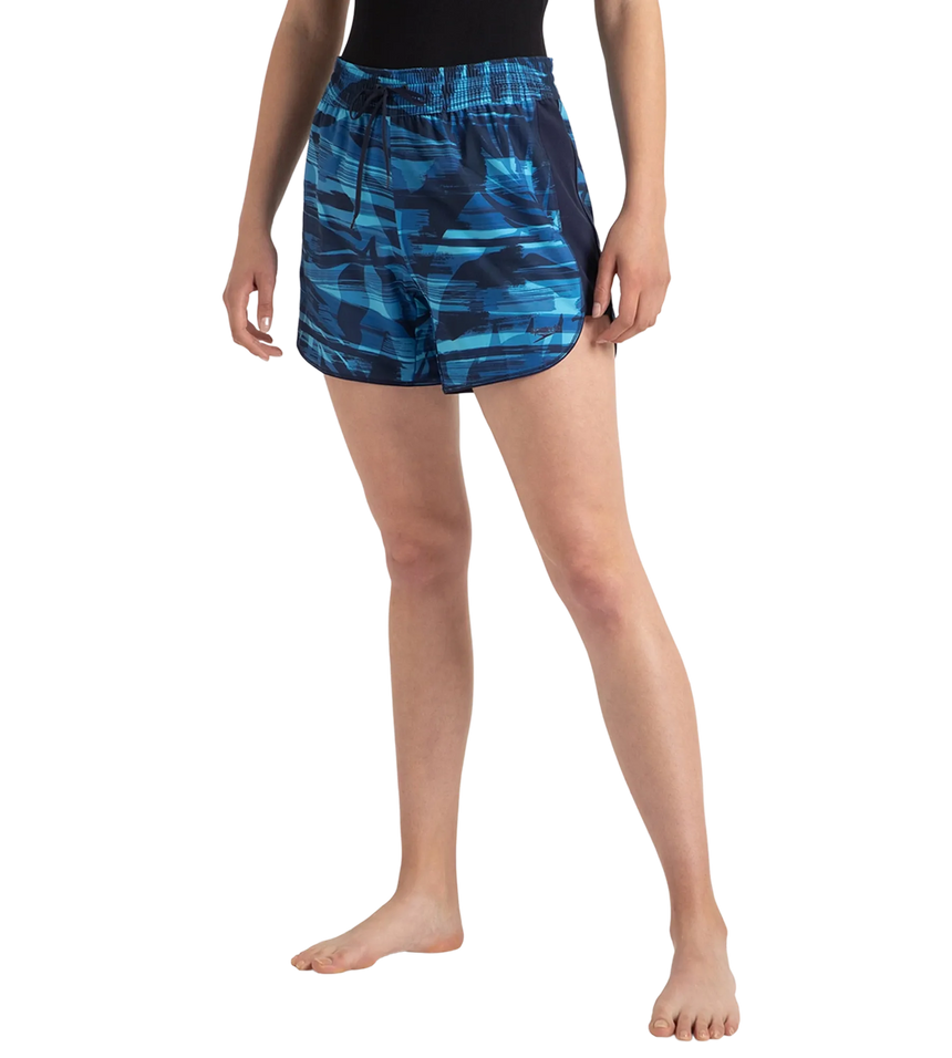 Women's 4 Way Flex Essential Printed Watershorts With Side Pockets - Peacoat, Cerulean Blue & Picton Blue