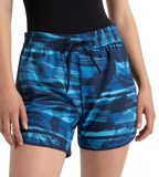 Women's 4 Way Flex Essential Printed Watershorts With Side Pockets - Peacoat, Cerulean Blue & Picton Blue