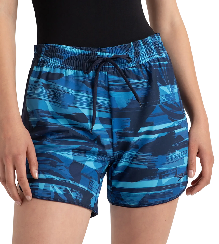 Women's 4 Way Flex Essential Printed Watershorts With Side Pockets - Peacoat, Cerulean Blue & Picton Blue