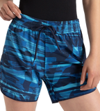 Women's 4 Way Flex Essential Printed Watershorts With Side Pockets - Peacoat, Cerulean Blue & Picton Blue