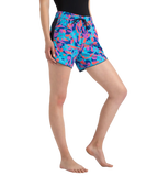 Women's 4 Way Comfort Stretch Leisure Printed Watershorts With Side Pockets - Turkish Sea, Picton Blue & Coral Sands