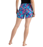 Women's 4 Way Comfort Stretch Leisure Printed Watershorts With Side Pockets - Turkish Sea, Picton Blue & Coral Sands