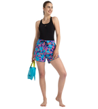Women's 4 Way Comfort Stretch Leisure Printed Watershorts With Side Pockets - Turkish Sea, Picton Blue & Coral Sands
