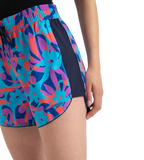 Women's 4 Way Comfort Stretch Leisure Printed Watershorts With Side Pockets - Turkish Sea, Picton Blue & Coral Sands