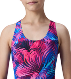 Girl's Endurance10 Hyperboom Printed Racerback V-Cut One Piece Swimsuit - Peacoat, Margarita Pink & True Navy