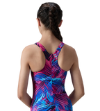 Girl's Endurance10 Hyperboom Printed Racerback V-Cut One Piece Swimsuit - Peacoat, Margarita Pink & True Navy