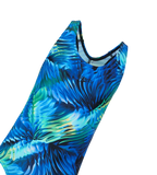 Girl's Endurance10 Hyperboom Printed Racerback V-Cut One Piece Swimsuit - Anthracite, Deep Saffire & Black