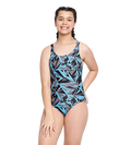 Girl's Endurance 10 Hyperboom Print Racerback One Piece V-Cut Swimsuit - Black & Bolt