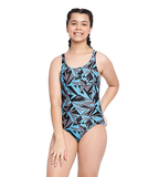 Girl's Endurance 10 Hyperboom Print Racerback One Piece V-Cut Swimsuit - Black & Bolt