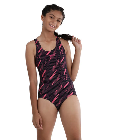 Girl's Endurance Hyper Boom Allover Racerback Swimwear - Truenavy & Electricpink_1