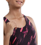Girl's Endurance 10 Hyperboom Print Racerback One Piece V-Cut Swimsuit - True Navy & Electric Pink