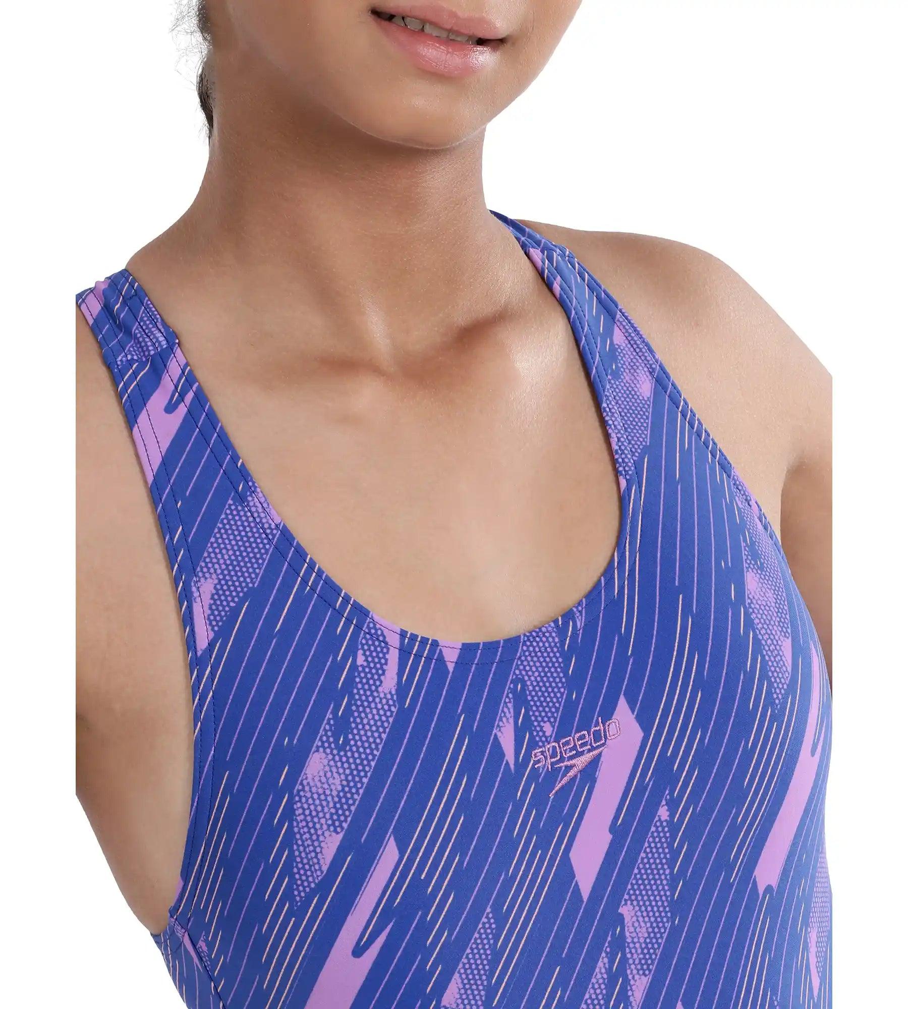 Buy Speedo Hyper Boom Allover Racerback Sweet Purple True Cobalt Disco Peach Swimwear Online Speedo India