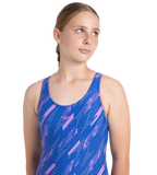 Girl's Endurance 10 Hyperboom Print Racerback One Piece V-Cut Swimsuit - Sweet Purple & True Cobalt