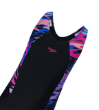 Girl's Endurance10 Hyperboom Print Splice Racerback V-Cut One Piece Swimsuit - Black & Margarita Pink