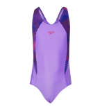 Girl's Endurabrite Splice Print Racerback V-Cut One Piece Swimsuit - Purple Mist & Margarita Pink