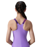Girl's Endurabrite Splice Print Racerback V-Cut One Piece Swimsuit - Purple Mist & Margarita Pink