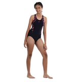 Girl's Endurance 10 Hyperboom Splice Racerback One Piece V-Cut Swimsuit - True Navy & Electric Pink
