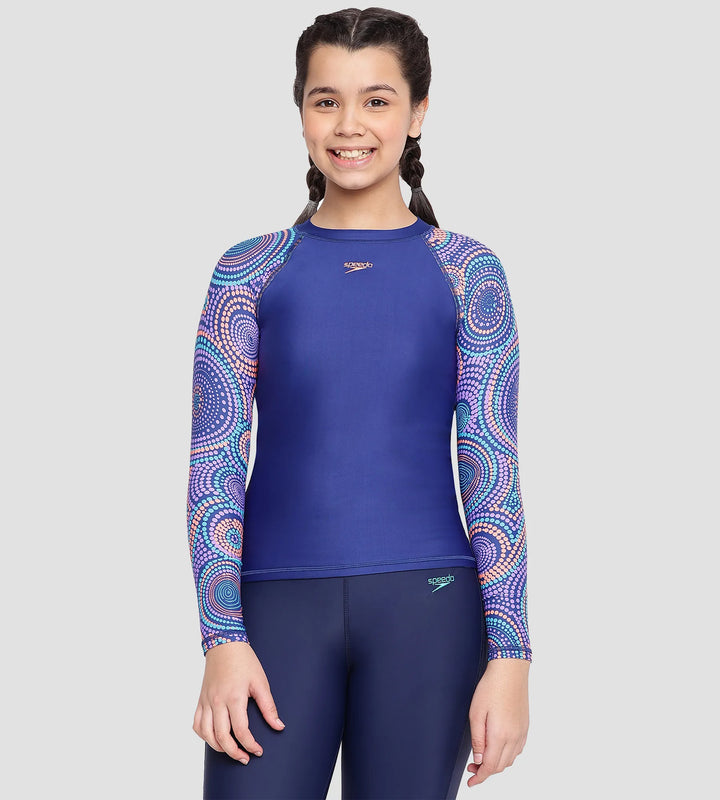 Girl's Recycled Endura Brite Print Long Sleeve Suntop - Ammonite & Soft Coral