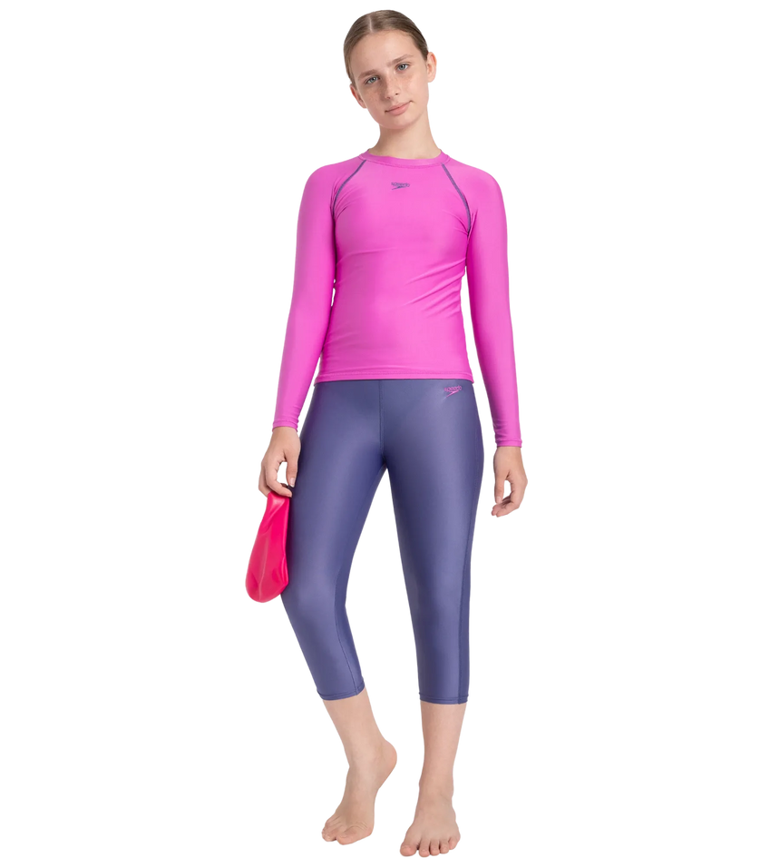 Girl's Endura Brite Long Sleeve Suntop - Neon Violet & Hapuna Blue