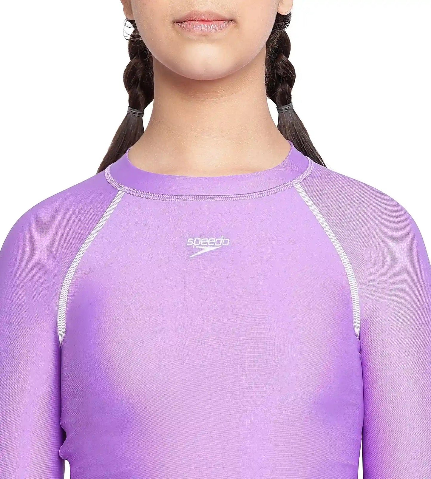 Girl's Solid Long Sleeve Suntop - Miami Lilac  &  White_7