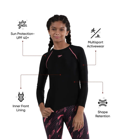 Girl's Endurance 10 Long Sleeve Suntop - Black & Fandango Pink