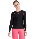 Girl's Endurance 10 Long Sleeve Suntop - Black & Fandango Pink