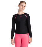 Girl's Endurance 10 Long Sleeve Suntop - Black & Fandango Pink
