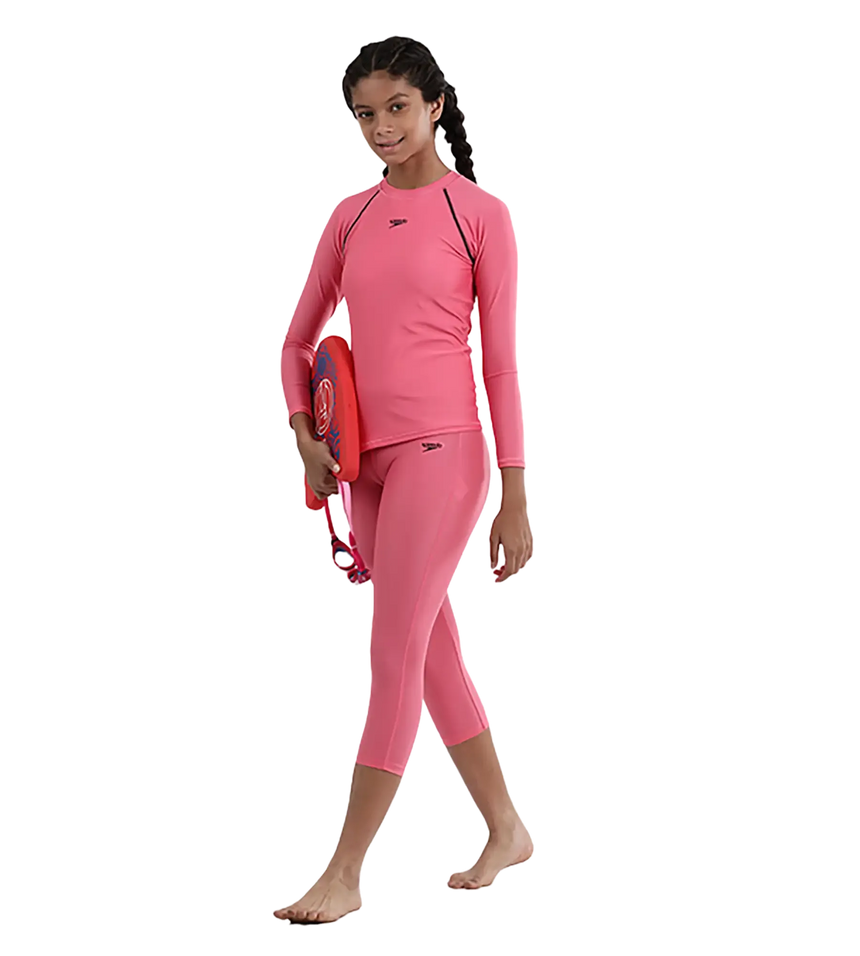 Girl's Recycled Endura Brite Long sleeve Suntop - Fandango Pink & True Navy