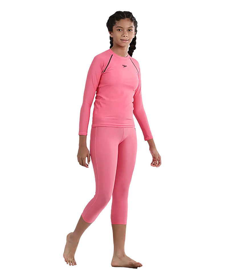 Girl's Recycled Endura Brite Long sleeve Suntop - Fandango Pink & True Navy