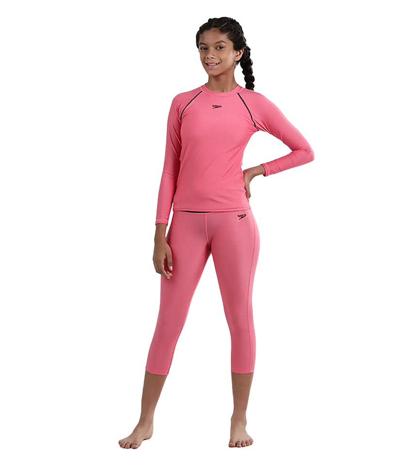Girl's Recycled Endura Brite Long sleeve Suntop - Fandango Pink & True Navy