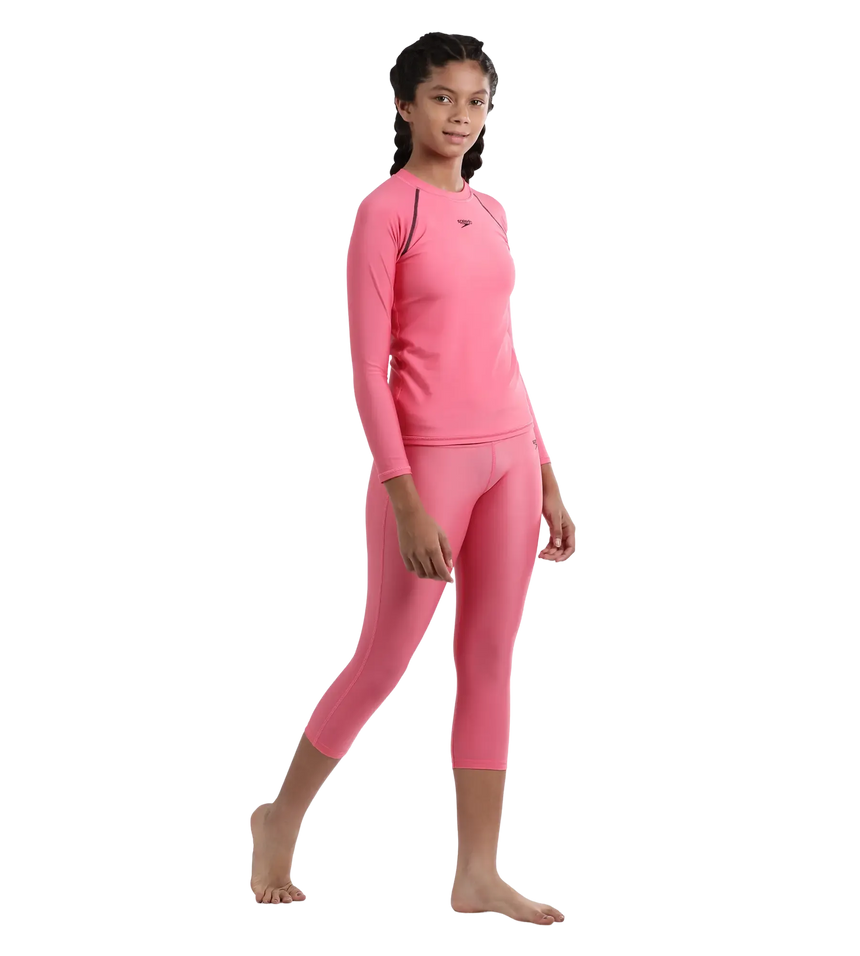 Girl's Recycled Endura Brite Long sleeve Suntop - Fandango Pink & True Navy