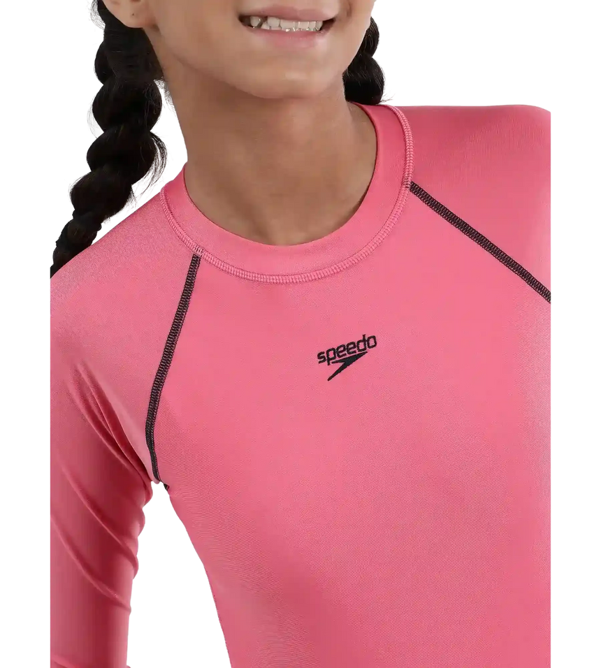 Girl's Recycled Endura Brite Long sleeve Suntop - Fandango Pink & True Navy