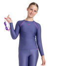 Girl's Endura Brite Long Sleeve Suntop - Hapuna Blue & Neon Violet