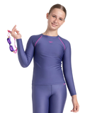 Girl's Endura Brite Long Sleeve Suntop - Hapuna Blue & Neon Violet
