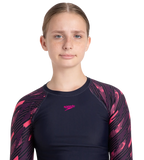 Girl's Endurance 10 Hyperboom Long Sleeve Suntop - True Navy & Electric pink
