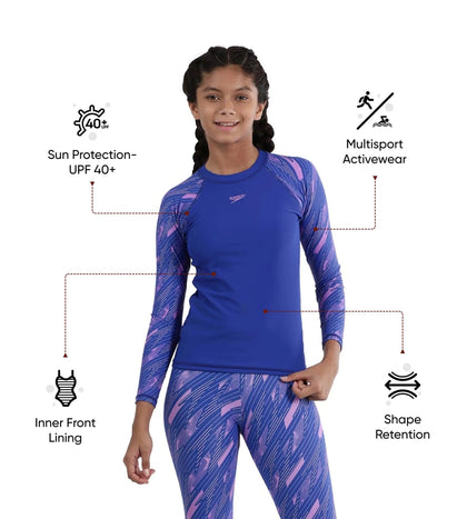 Girl's Endurance 10 Hyperboom Long Sleeve Suntop - True Cobalt & Sweet Purple