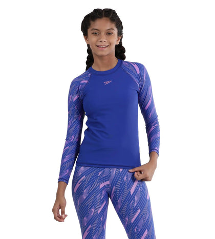 Girl's Endurance Hyperboom Long Sleeve Suntop - True Cobalt  &  Sweet Purple_1