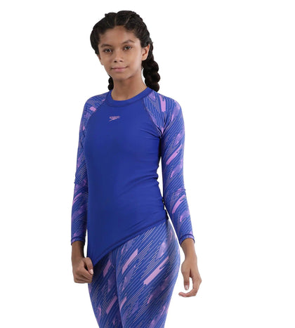 Girl's Endurance Hyperboom Long Sleeve Suntop - True Cobalt  &  Sweet Purple_2