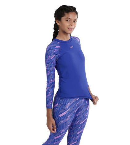 Girl's Endurance Hyperboom Long Sleeve Suntop - True Cobalt  &  Sweet Purple_3