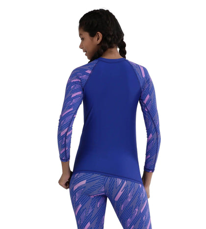 Girl's Endurance Hyperboom Long Sleeve Suntop - True Cobalt  &  Sweet Purple_4