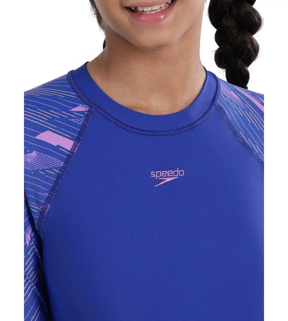 Girl's Endurance Hyperboom Long Sleeve Suntop - True Cobalt  &  Sweet Purple_5