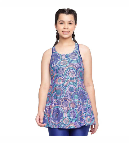 Girl's Endurance Printed Swimdress With Boyleg - Ammonite & Soft Coral_1