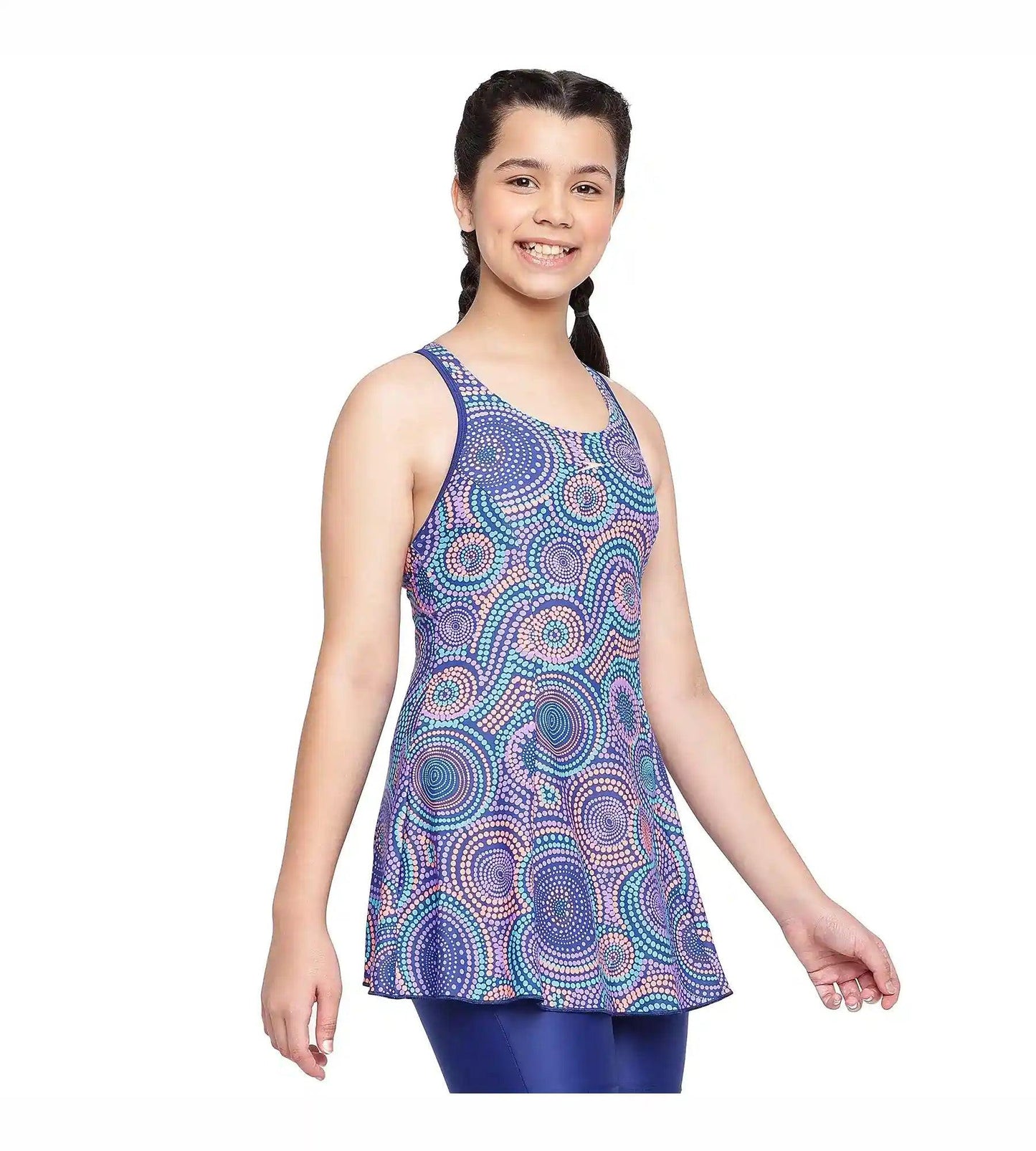 Girl's Endurance Printed Swimdress With Boyleg - Ammonite & Soft Coral_4