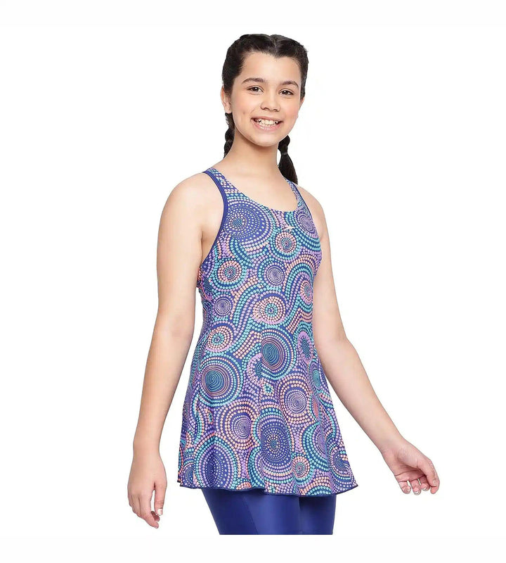 Girl's Endurance Printed Swimdress With Boyleg - Ammonite & Soft Coral_4