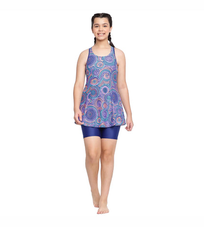 Girl's Endurance Printed Swimdress With Boyleg - Ammonite & Soft Coral_3
