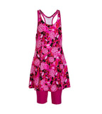 Girls Endurance 10 Astrofizz Printed Racerback Swimdress - Lava Red, Electric Pink & Black